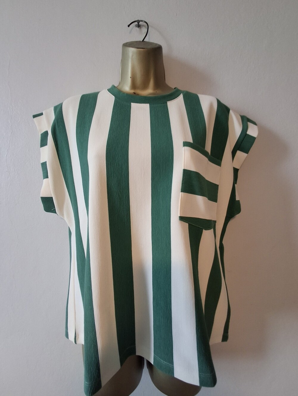 GLAM Green & White Striped Women's Top